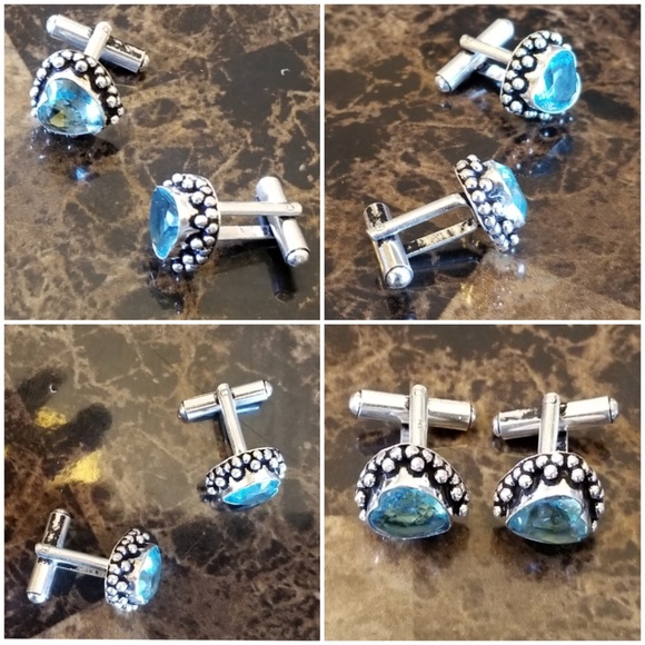 Genuine Beautiful Blue Topaz Heart Cufflinks - Picture 3 of 4